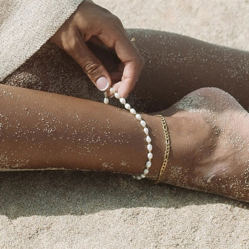 Stainless Steel Glass Pearl Ankle Bracelet