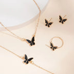 Butterfly Necklace Earrings Ring Bracelet Set