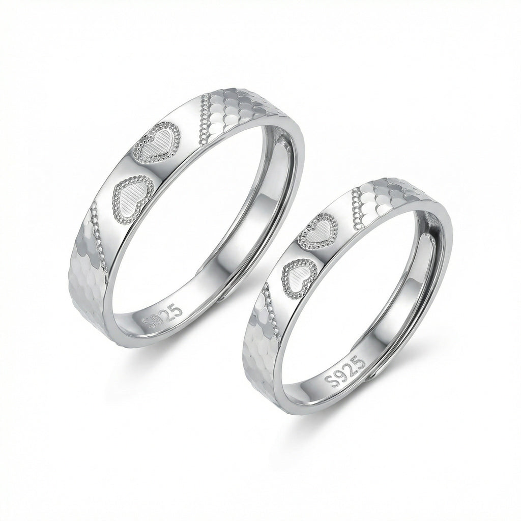 Elegant Sterling Silver Heart Pattern Couple Rings