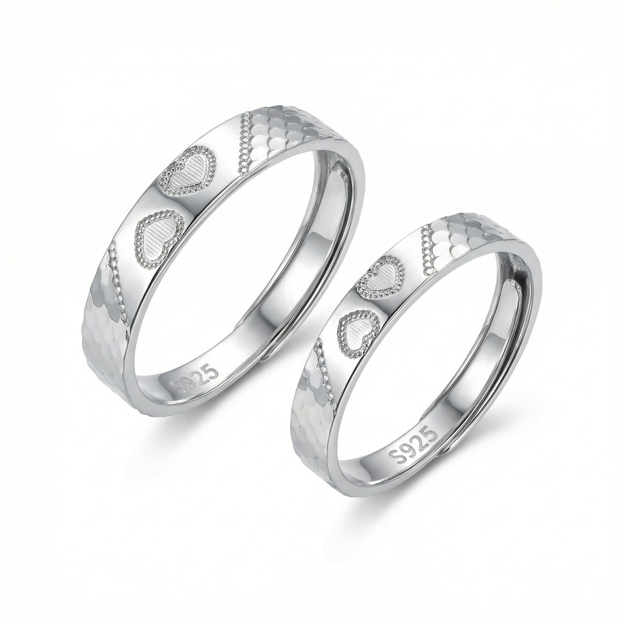 Elegant Sterling Silver Heart Pattern Couple Rings