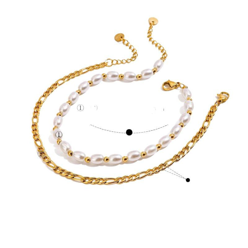 Stainless Steel Glass Pearl Ankle Bracelet