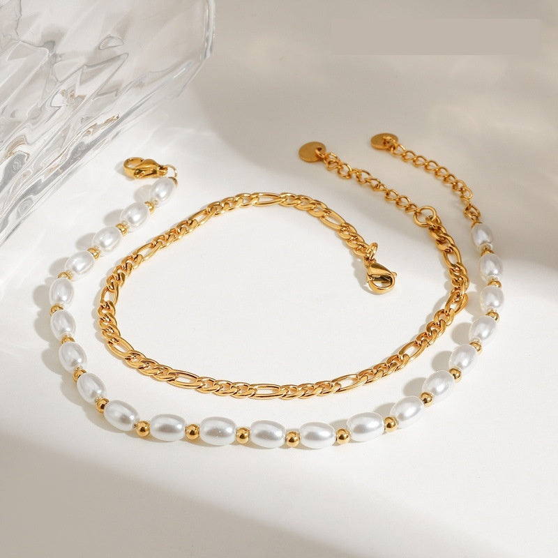 Stainless Steel Glass Pearl Ankle Bracelet