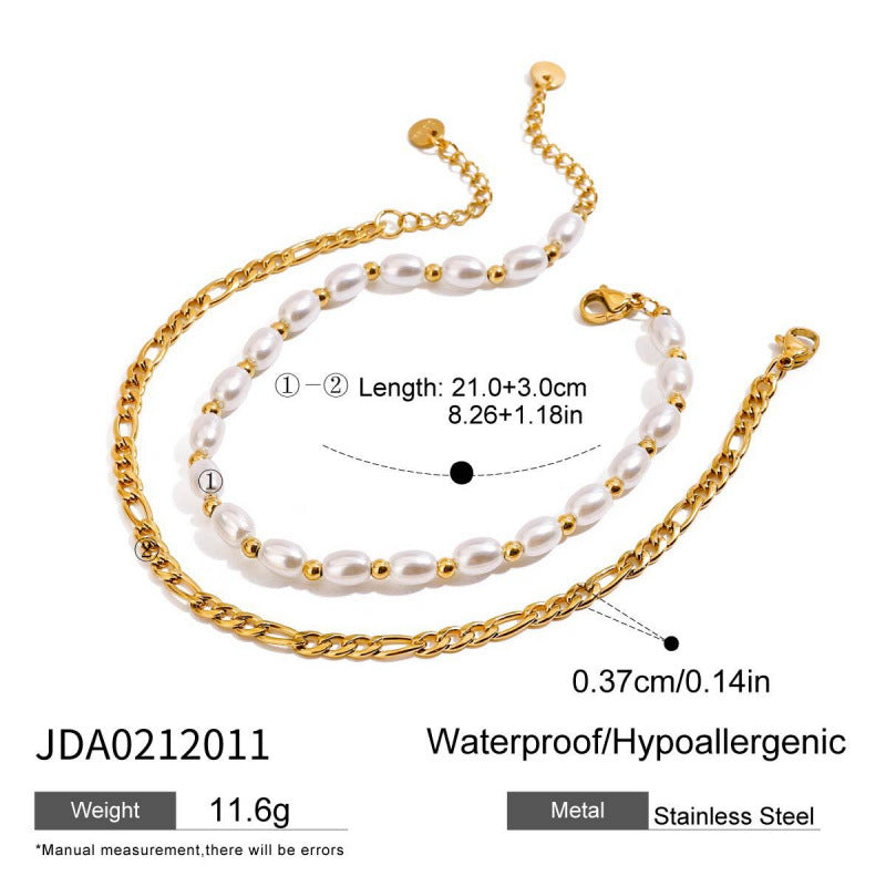 Stainless Steel Glass Pearl Ankle Bracelet