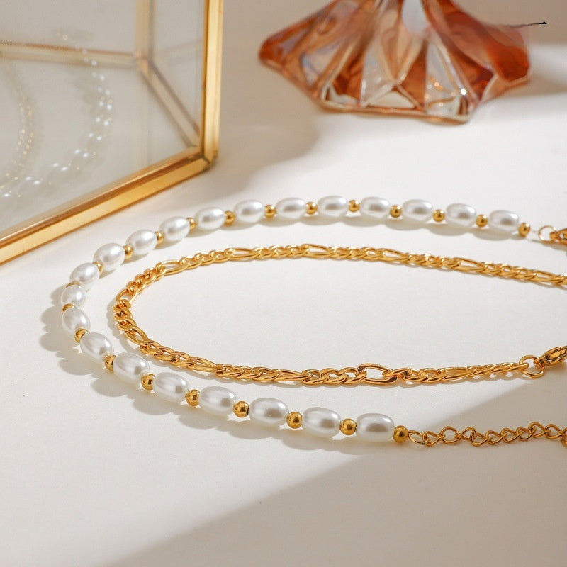Stainless Steel Glass Pearl Ankle Bracelet