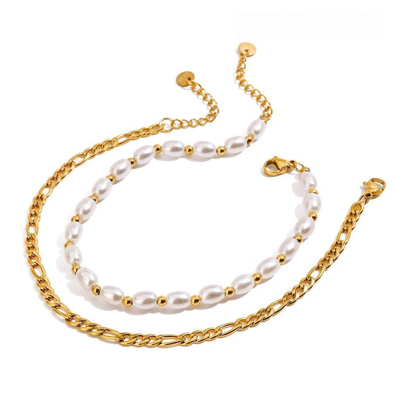 Stainless Steel Glass Pearl Ankle Bracelet