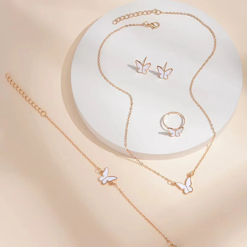 Butterfly Necklace Earrings Ring Bracelet Set